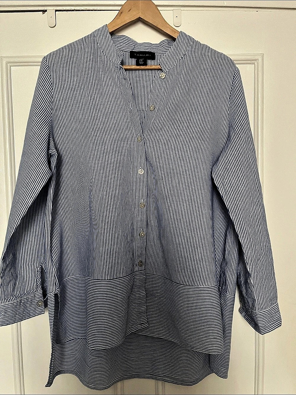 Tahari Striped Blouse in Blue & White